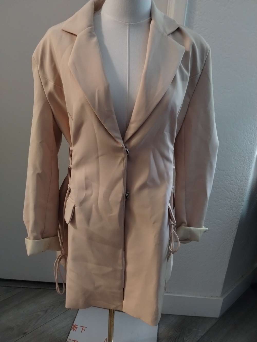 Tailored Women's Long Blazer Coat in Light Beige